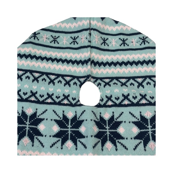 Norwegian Snowflake Knit Christmas Tabletop Tree Skirt Turquoise Teal Blue 18" - Picture 2 of 10